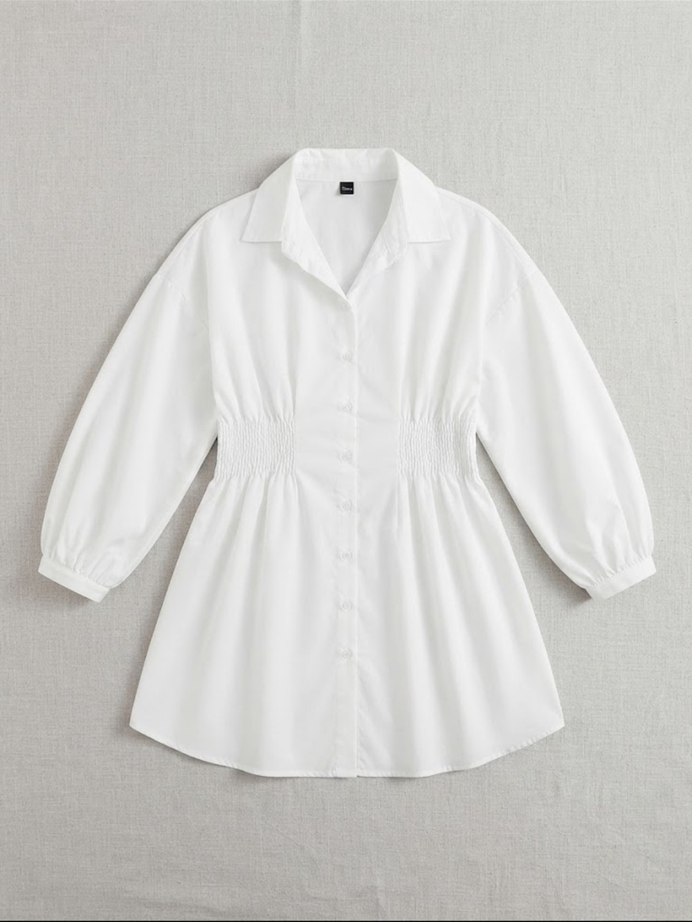 White Shirtdress with Smocked Waist